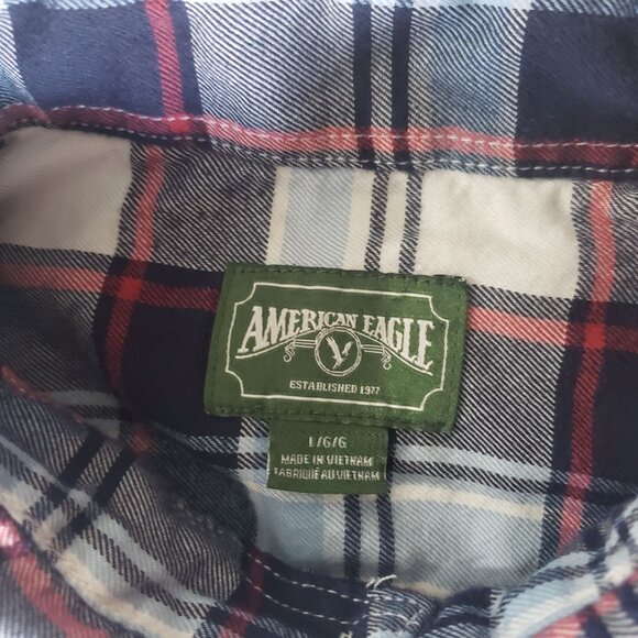 American Eagle Mens Blue Plaid‎ Button-Up Long Sleeve Shirt Size Large Cotton - Picture 4 of 6